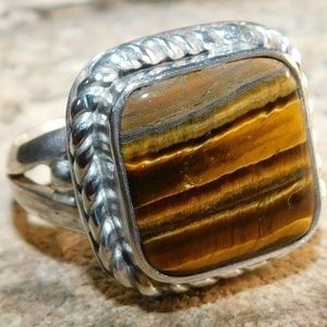 Fine Silver Sterling Tigers Eye Handcrafted Ring